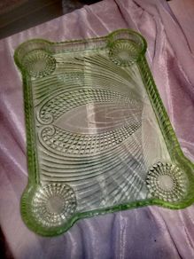 Large green glass art deco tray