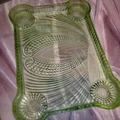 Large green glass art deco tray