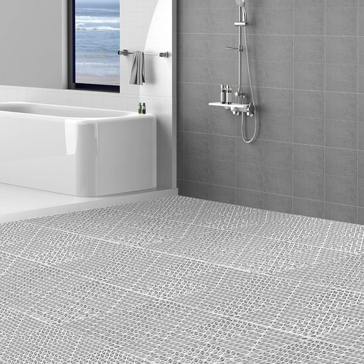 55 Pack Floor Tiles 30 x 30 cm Modular Interlocking Cushion Splicing Drainage Mats, Soft PVC Interlocking Drainage Floor Tiles, Non-Slip Drainage Holes for Restroom, Bathroom, Kitchen, Pool, Wet Area, Gray