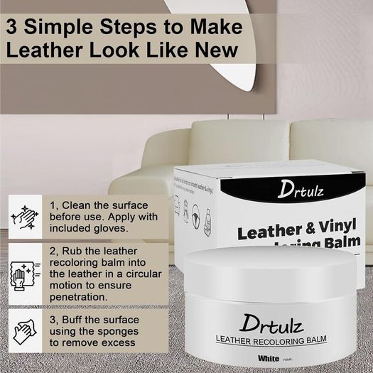 Leather Recoloring Balm, Leather Repair Kit for Furniture Vinyl Sofa, Purse, Shoes, Car Seats, Steering, Leather Couch Paint Leather Color Restorer on Faded & Scratch Quick Dry (75ML WHITE)