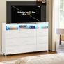 Chest of Drawers with Charging Station and LED Light, Dresser TV Stand with 9 Fabric Drawers Image 7