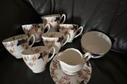 Vintage Lot of ENGLISH BONE CHINA Cups Saucers Plates &amp; Creamer HAND TINTED Ivy