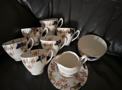 Vintage Lot of ENGLISH BONE CHINA Cups Saucers Plates & Creamer HAND TINTED Ivy