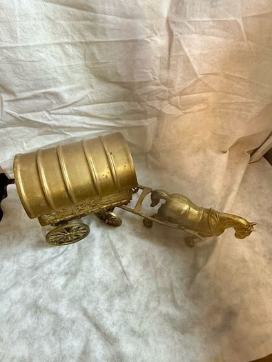 Heavy Solid Brass Horse And Gypsy Caravan