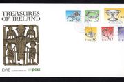 1990 Ireland Seventh Definitive Series Treasures of Ireland (26p, 30p, 32p, 41p, 50p and IR1) An Post First Day Cover (FDC) with Baile Atha Cliath (Dublin) pictorial cancel