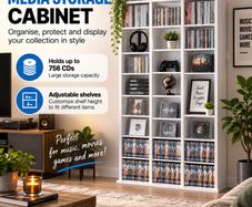 Media Storage Cabinet with Adjustable Shelves  27 Compartments, Holds up to 756 CDs