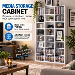 Media Storage Cabinet with Adjustable Shelves  27 Compartments, Holds up to 756 CDs