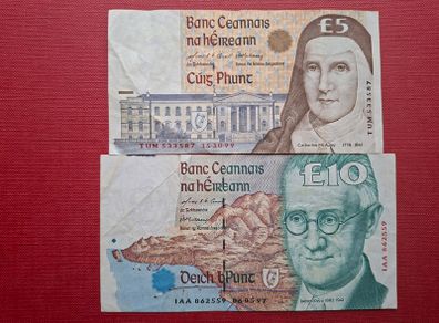 Two Irish C Series Notes: 10 Pounds & 5 Pounds (1999)