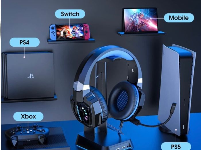 INSMART PS5 PS4 Headset, PC Gaming Headset Over-Ear Gaming Headphones with Mic RGB Light Noise Cancelling & Volume Control for Laptop Mac New Xbox One PS4 PS5 (FREE SHIPPING)