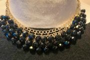 Black Crystal Cluster Necklace Gold Tone Chunky Evening Statement Newbridge