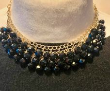 Black Crystal Cluster Necklace Gold Tone Chunky Evening Statement Newbridge