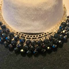 Black Crystal Cluster Necklace Gold Tone Chunky Evening Statement Newbridge