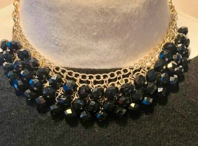 Black Crystal Cluster Necklace Gold Tone Chunky Evening Statement Newbridge