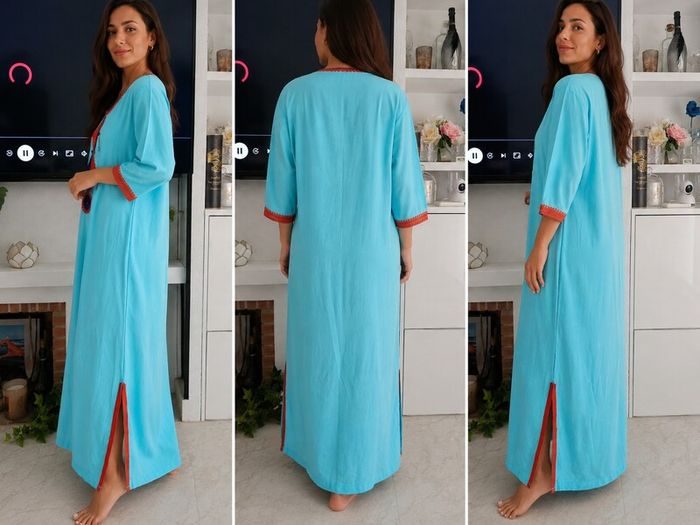 Turquoise Embroidered Kaftan  Red & Navy