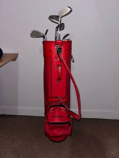 Vintage Dunlop Golf Bag (Red/Black) + Spare Clubs