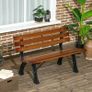 2-Person Bench for Garden & Patio, Cast Aluminum+Natural Wood, 120 x 57 x 70 cm, Brown Image 3