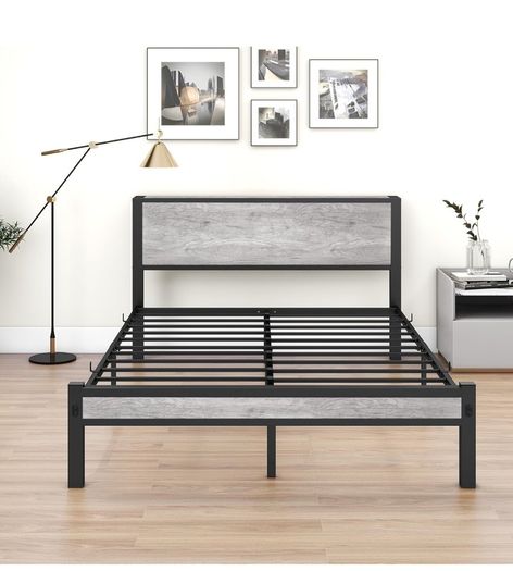 King Size Bed Frame with Storage Wooden Headboard