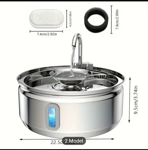 Cat Water Fountain, Stainless Steel Automatic Pet Water Dispenser with USB Power Mode, Quiet Operation, Visible Water Level Window for Cats and Dogs - No Battery Required