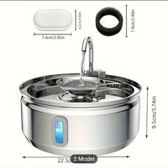 Cat Water Fountain, Stainless Steel Automatic Pet Water Dispenser with USB Power Mode, Quiet Operation, Visible Water Level Window for Cats and Dogs - No Battery Required