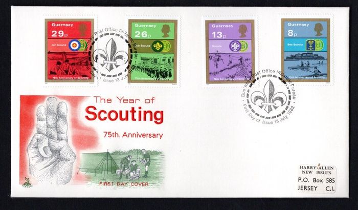 1982 Guernsey 75th Anniversary of Boy Scout Movement Commemorative Stamps Embossed First Day Cover (FDC)