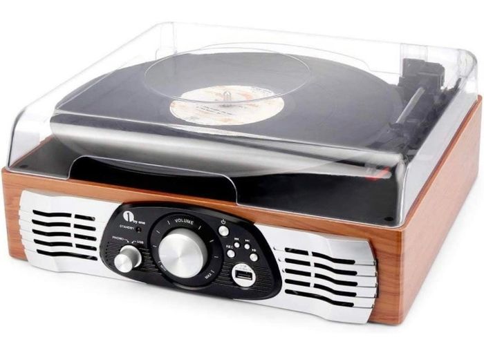 Belt-Drive 3-Speed Stereo Turntable with Built in Speakers, Supports Vinyl to MP3 Recording, USB MP3 Playback, and RCA Output, Natural Wood (FREE POSTAGE)