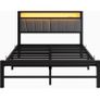 King Size Bed Frame with Storage and LED Lights,5ft Metal Platform Bed Frame King Size Bed Base with Charging Station,Mattress Base,Strong Slats Support,Under-bed Storage,Noise Free,Grey Image 2