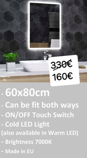 LED Bathroom Mirror 60x80cm Cold Warm Light Makeup Cosmetic Vanity Ensuite Bright Light Touch Switch