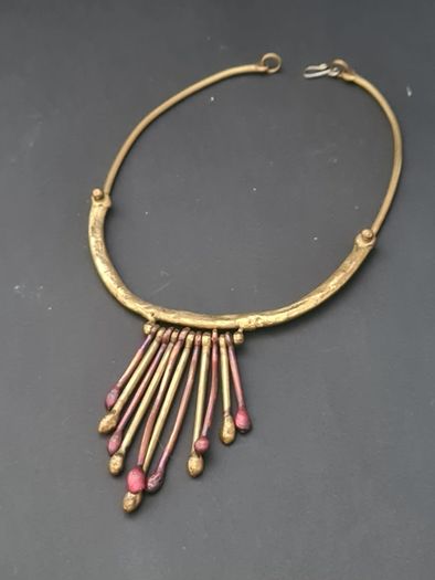 Handmade Brutalist Brass Choker Necklace, Scandinavian Artisan Statement Collar