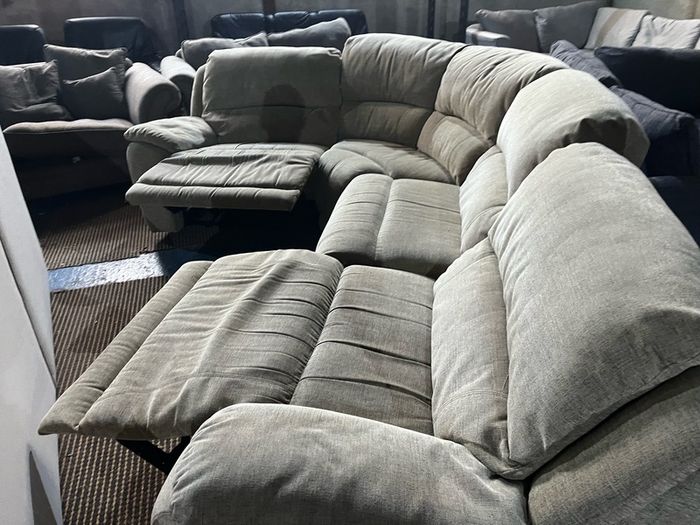 Beige corner manual recliner sofa