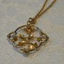 Antique Edwardian 9ct Gold Green Garnet Openwork Pendant & Belcher Chain Necklace Image 2