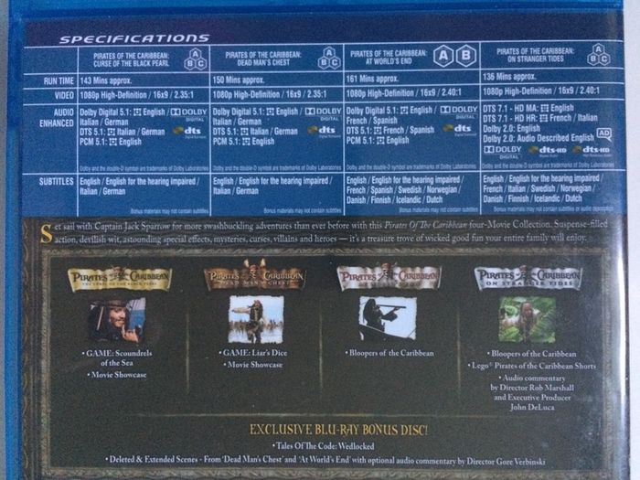 Pirates Of The Caribbean (Quadrilogy Collection Boxset) Johnny Depp [4xBlu-ray Movies]