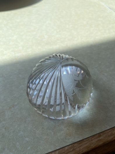 Vintage Stuart Crystal Dime Paperweight & Cavan Crystal Fan shaped clock