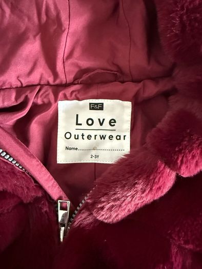 Girls F F Faux Fur Hooded Coat Age 2 to 3 Years Burgundy Berry