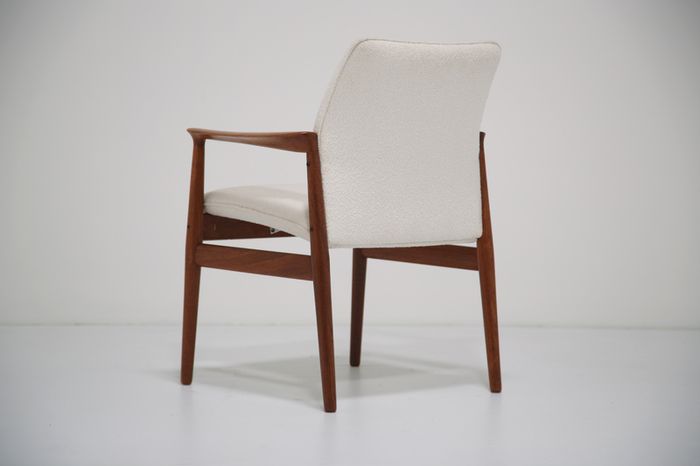 Vintage Danish Teak and White Boucle Armchair by Grete Jalk, 1960s.
