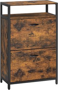 _Shoe cabinet with 2 flaps, shoe rack, shoe tipper, shoe chest with 2 compartments, shoe racks, in the hallway, for 8-12 pairs of shoes, space-saving, 60 x 30 x 95 cm, vintage brown-black