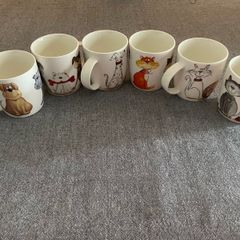Cat and dog print bone china, set of 6 mugs