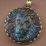 Handmade Vintage Labradorite Lion Face Brass Floral Design Pendant Image 3
