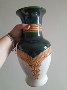 Clay decorative vase, hand painted H32 cm