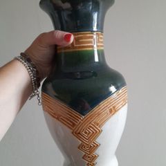 Clay decorative vase, hand painted H32 cm