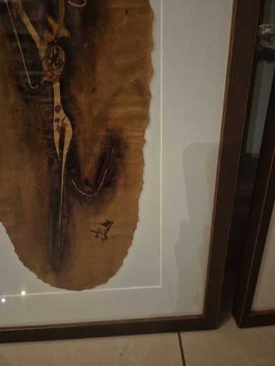 Beautiful pair of mid century style abstract paintings,African/tribal motif,skibbreen framed