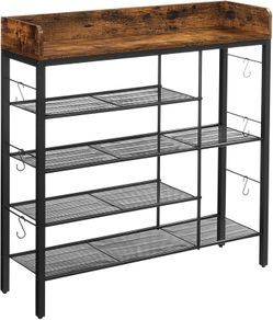_shoe rack, shoe organizer for 14 pairs of shoes, for slippers, high heels, boots, in the entrance area, living room, bedroom, industrial style, vintage brown-black