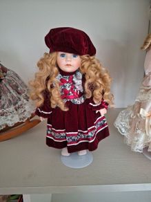 3 Leonardo Collection porcelain dolls with stands / rocking horse display collectors dolls.