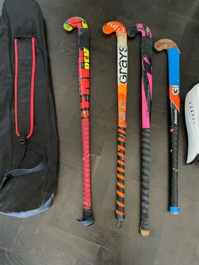 Hockey sticks;  bags & shin guards