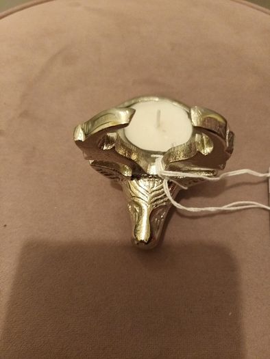 Silver metal christmas stag T-light holder