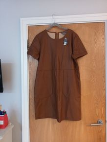 Primark  Faux Leather  Brown Tunic Style  Dress    S.- 16-18    B.N.W.T