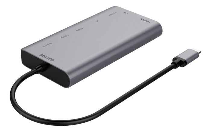 Deltaco USBC-HDMI19 USB-C to HDMI adapter - DisplayPort, USB, RJ45, SD - 3840x2160 30 Hz - Spacegray