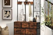 4-in-1 Entryway Unit, Coat Rack, Hallstand with 7 Fabric Drawers and 14 Hooks, 100 x 30 x 183 cm, Rustic Brown