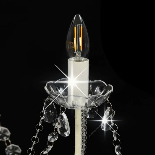 Chandelier with Beads White 8 x E14 Bulbs
