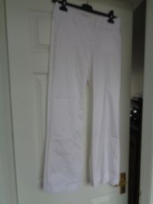 Ladies White Cotton Bootleg Trousers for Sale