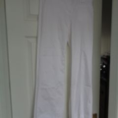 Ladies White Cotton Bootleg Trousers for Sale